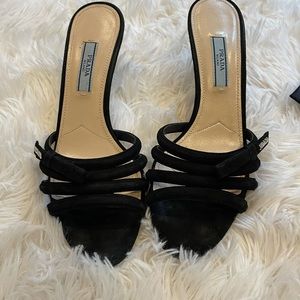 Black Prada suede kitten heel sandal